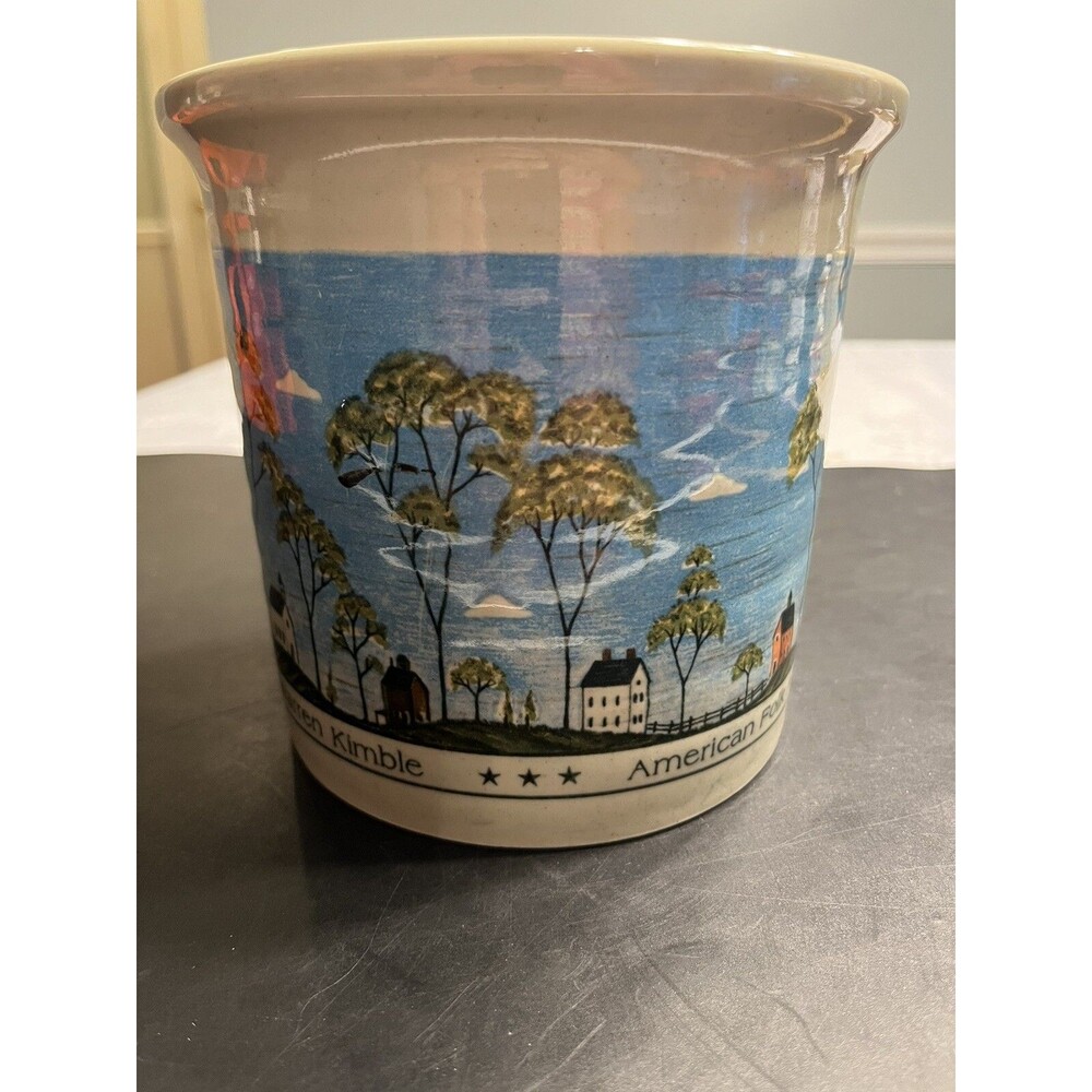 Otagiri Warren Kimble Utensil Holder Crock American Folk Art Enesco 5.5” H
